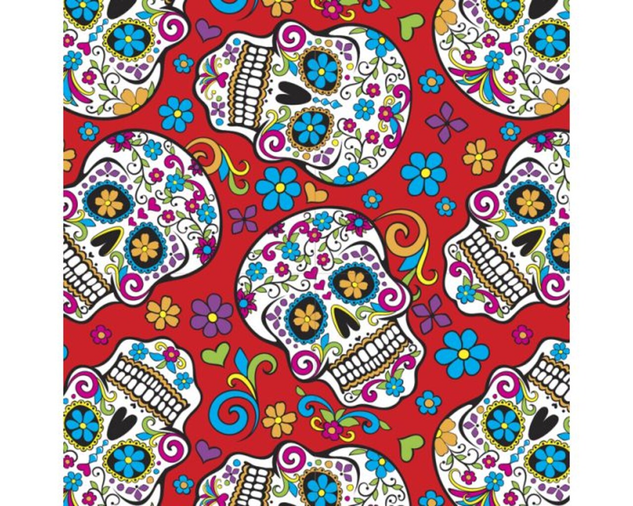 Folkloric Sugar Skulls Red Cotton Fabric | By the Yard | Sewing and Crafting | 44 inches wide